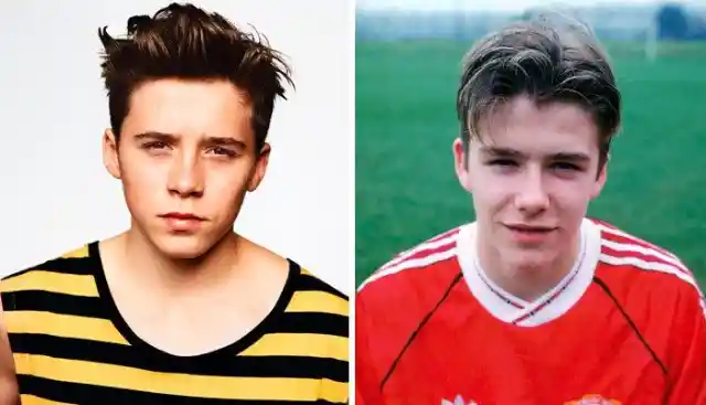 David Beckham at 17 and Brooklyn Beckham at 15