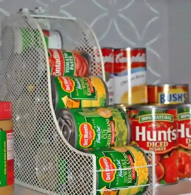 A Magazine Holder Can Hold Canned Goods Too