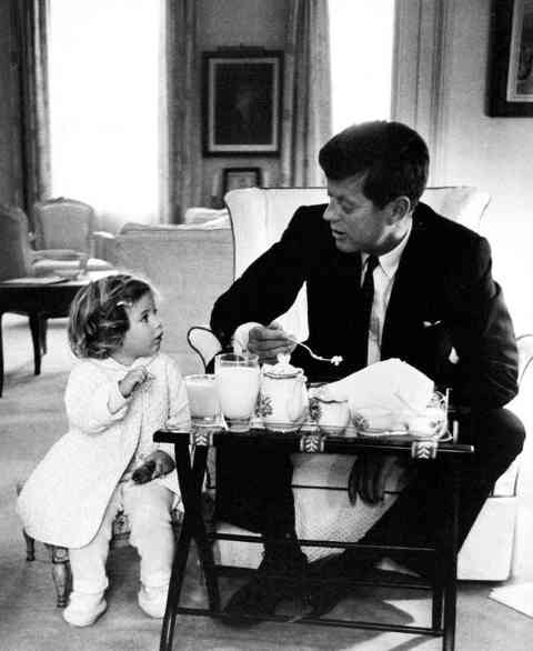 JFK - Breakfast With His Daughter Caroline - White House - 1961