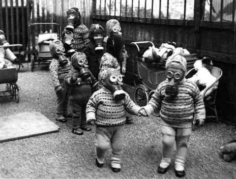 Children Wearing Gas Masks in Liverpool During WWII