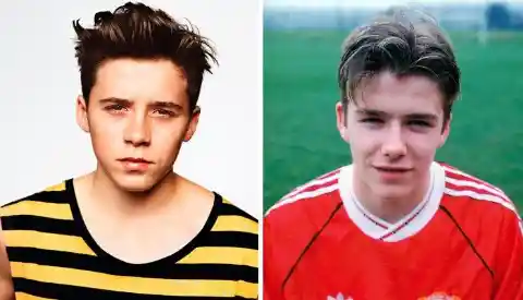 David Beckham at 17 and Brooklyn Beckham at 15