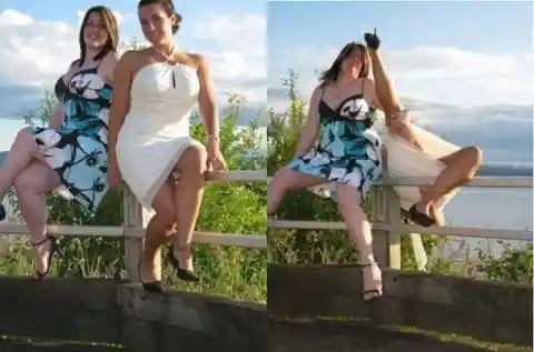 Woman falling off fence