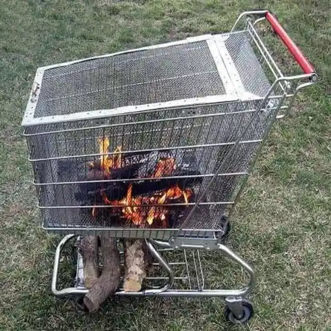 Shopping Cart Turned Grilling Station