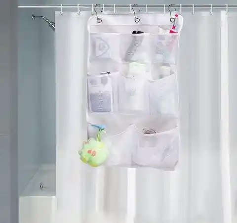 Install Shower Organizer On Curtain Hooks