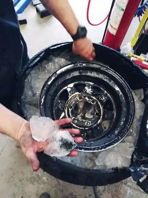 Big Chunks of Ice in a Car Tire